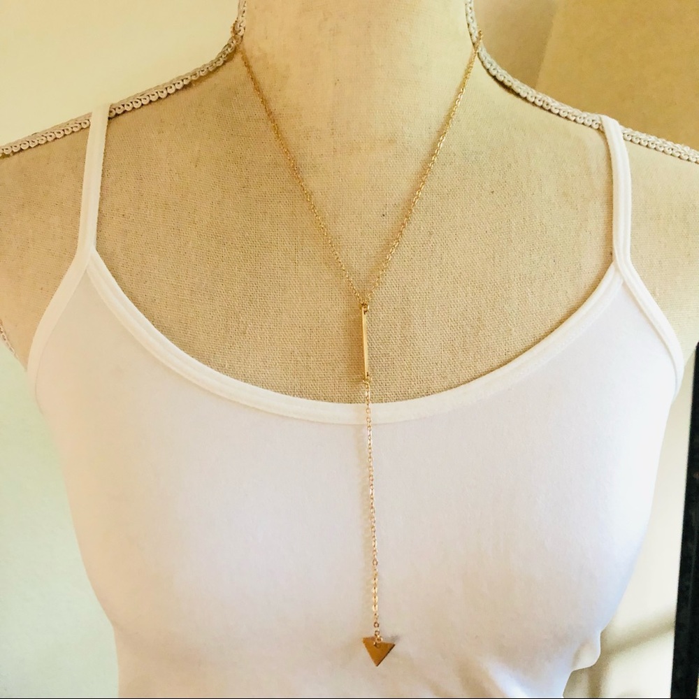 Minimalist gold plated bar triangle accent Y chain necklace